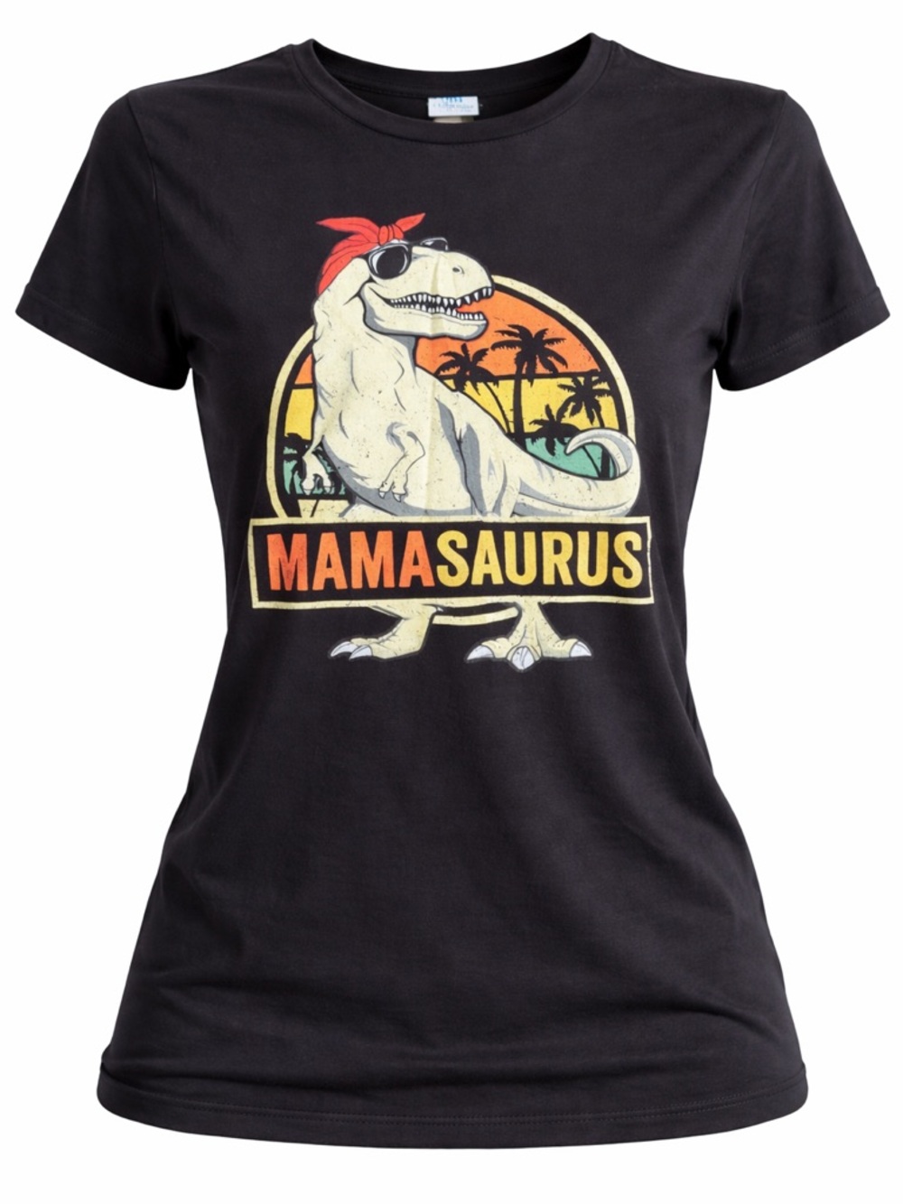 MAMASAURUS Graphic Tee - Black with Retro Dino Print